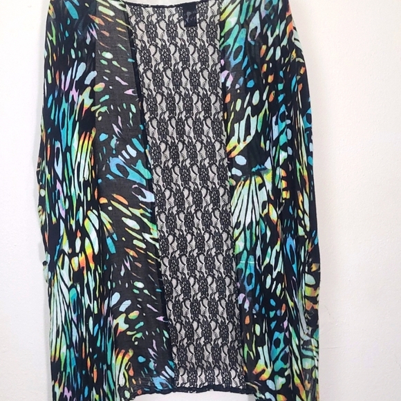 Cruise Kimono Exotic rainbow butterfly Cover Up sheer w Lace Back Fairycore - Picture 3 of 8